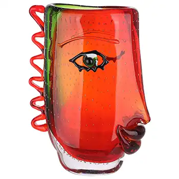 Gilde Handwerk Chinese Red & Green Bubble Glass Picasso Style Face Vase