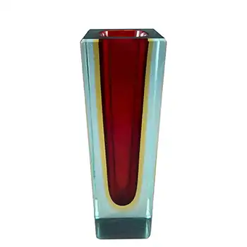Murano Faceted Red, Amber & Blue Sommerso Glass Block Vase