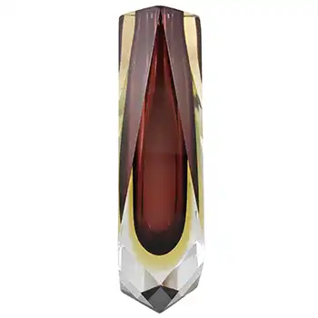 Murano Faceted Brown & Amber Sommerso Glass Block Vase