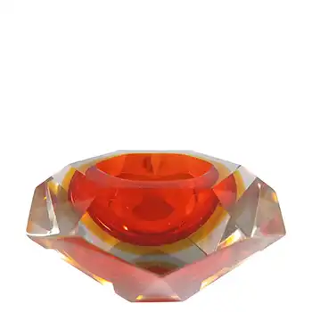 Murano Faceted Red & Amber Sommerso Glass Vintage Block Bowl
