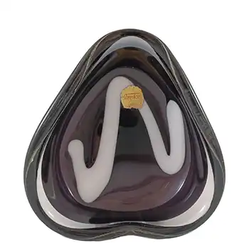 SIGNED Flygsfors Coquille Black Glass Bowl by Paul Kedelv 1959