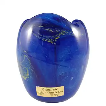 LABELLED Cristallerie Pierre de Lune French Blue Glass Vase