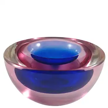 Murano Blue & Pink Sommerso Glass Vintage Circular Geode Bowl