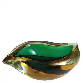 Murano Green & Amber Sommerso Glass Vintage Geode Bowl