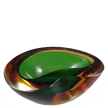 Murano Green & Amber Sommerso Glass Mid Century Geode Bowl