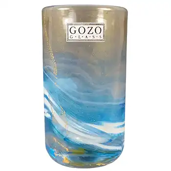 SIGNED Gozo Maltese Blue & Gold Leaf Glass Miniature Vase