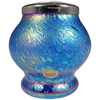 LABELLED Heron Glass British Blue Iridescent Glass Posy Vase