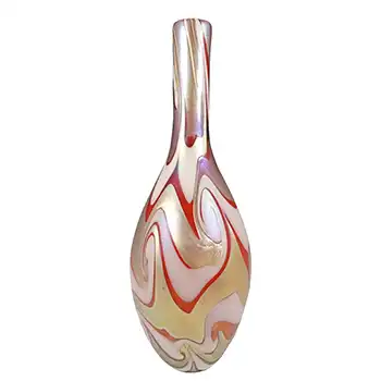 Unusual Large Red, White & Silver Iridescent Glass Vase