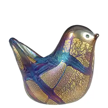 LABELLED Isle of Wight Studio 'Golden Peacock Royale' Blue Glass Bird