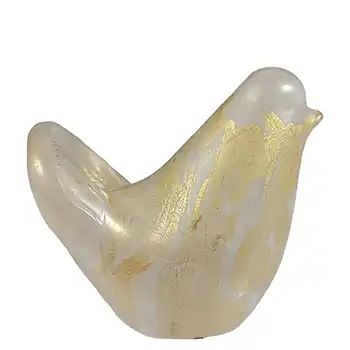 LABELLED Isle of Wight Studio Golden Peacock White Glass Bird