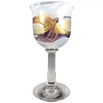 Isle of Wight Studio Golden Peacock White & Purple Glass Goblet Vase
