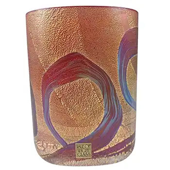Isle of Wight Studio / Harris Golden Peacock Pink Glass Flattened Vase