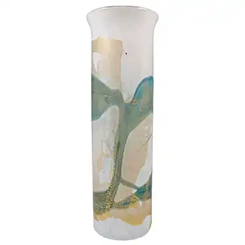 Isle of Wight Studio 'Golden Peacock' White & Blue Glass Cylinder Vase