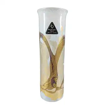 Isle of Wight Studio 'Golden Peacock' White Glass Cylinder Vase