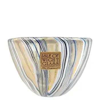 LABELLED Isle of Wight Studio 'Zanfirico Oro' Black Glass Vase / Bowl