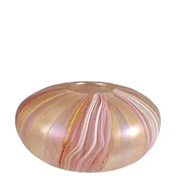 ARTIST SIGNED Isle of Wight Studio 'Zanfirico Oro' Pink Glass Squat Vase