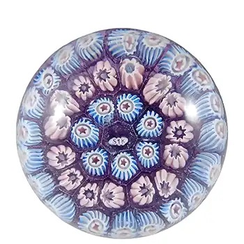 LABELLED John Deacons STK St Kilda Purple Glass Millefiori Paperweight