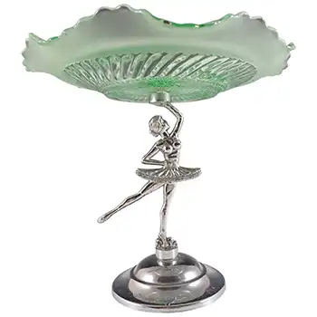 Art Deco Green Glass & Chrome Ballerina Lady Cake Stand