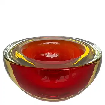 Mandruzzato Murano Red & Amber Sommerso Glass Geode Bowl - Marked