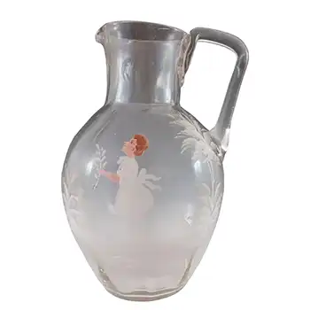 Mary Gregory Bohemian Victorian Hand Enamelled Glass Jug