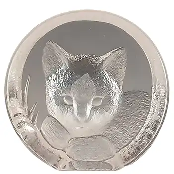 SIGNED Mats Jonasson Swedish Glass Paperweight Cat Sculpture