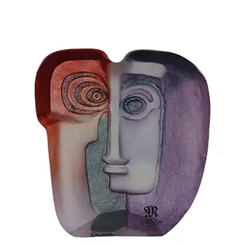 Mats Jonasson #8158 Glass 'Ideo' Masqot Face Sculpture - Signed