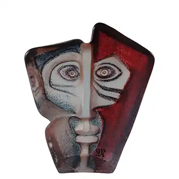 Mats Jonasson #8162 Glass 'Domino' Masqot Face Sculpture - Signed