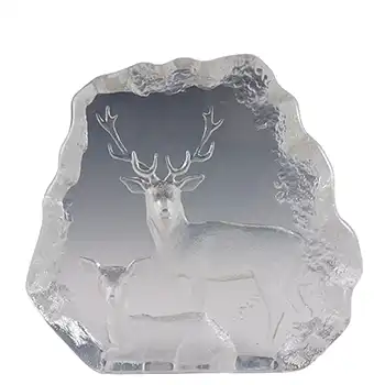 SIGNED Mats Jonasson #3327 LARGE Glass Deer & Stag Sculpture