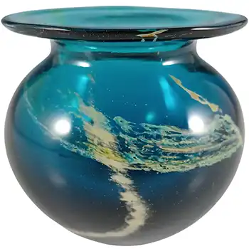 SIGNED Mdina 'Blue Summer' Maltese Glass Globe Vase