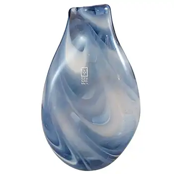 SIGNED Mdina 'Lifestyle' Maltese Blue & White Glass Vase