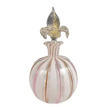Murano Copper Aventurine, Pink & White Filigree Glass Perfume Bottle