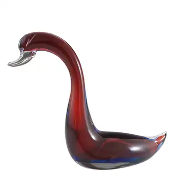Murano Italian Red & Blue Sommerso Glass Swan Sculpture