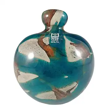 Mdina Vintage 'Tiger' Blue & Brown Glass Bottle Vase - Signed