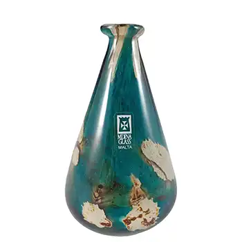 Mdina 'Tiger' Maltese Blue & Brown Glass Bottle Vase - Signed