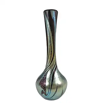 LABELLED Okra Black & Silver Iridescent Glass 'Merlins Web' Vase