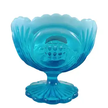 Henry Greener 1890's Victorian Blue Pearline Glass Footed Bowl