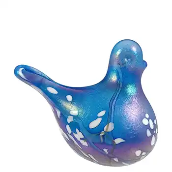 Phoenician Blue & White Iridescent Glass Bird Sculpture - Signed