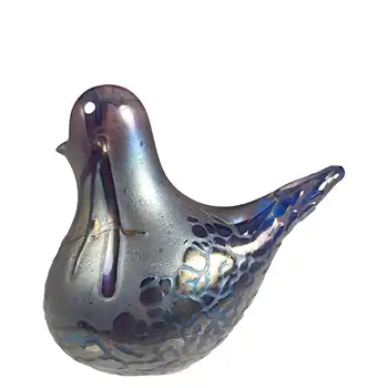 Phoenician Glass Blue Iridescent Bird Sculpture - Signed