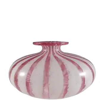SIGNED Phoenician Maltese Vintage Pink & White Striped Glass Vase