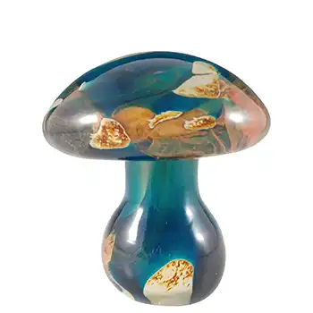 Mdina 'Tiger' Blue & Brown Glass Mushroom Paperweight Sculpture