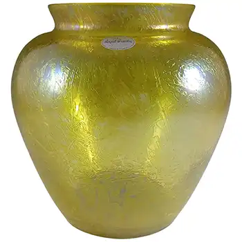 MARKED Royal Brierley Iridescent Golden Yellow Glass 'Studio' Vase