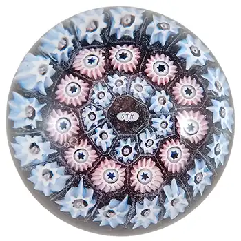 John Deacons STK Cane St Kilda Purple Glass Millefiori Paperweight
