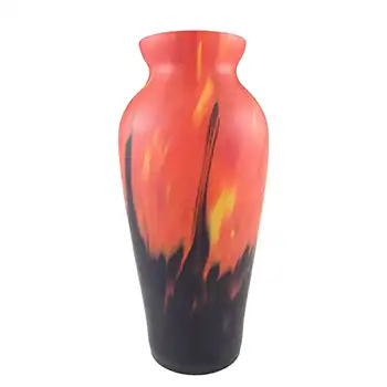 Rückl Czech Vintage 'Orange Shimmy Pfau' Spatter Glass Flame Vase