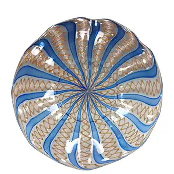 Salviati Murano Zanfirico & Copper Aventurine Blue Glass Plate