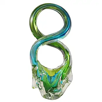 Organic Green & Blue Cased Glass Infinity Sculpture Vase / Bowl