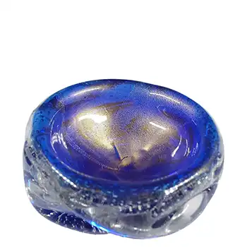 Seguso Murano Blue & Gold Leaf Bullicante Glass Bowl