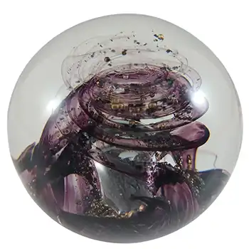 MARKED Selkirk 1984 Purple Glass Vintage Swirl Paperweight