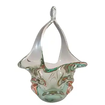 Skrdlovice Czech Turquoise & Pink Glass Basket Bowl
