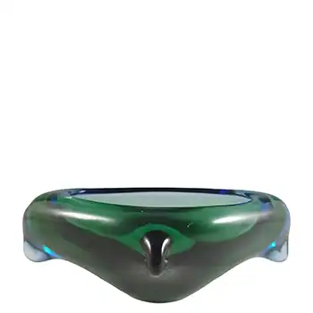 Skrdlovice #59106 Czech Green & Blue Glass Bowl by Jan Beránek
