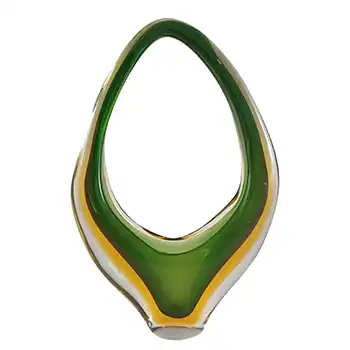Murano / Venetian Green & Amber Sommerso Glass Basket Vase